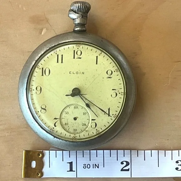 Vintage Elgin Pocket Watch Subdial Crown Stopper Parts Or Repair - Picture 11 of 11